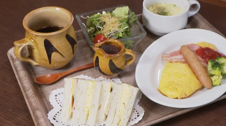 松江市で人気の喫茶店、梢庵のランチセット。たまごサンドが絶品。
