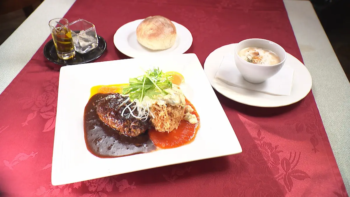 レンガ屋のカニクリームコロッケとハンバーグセット