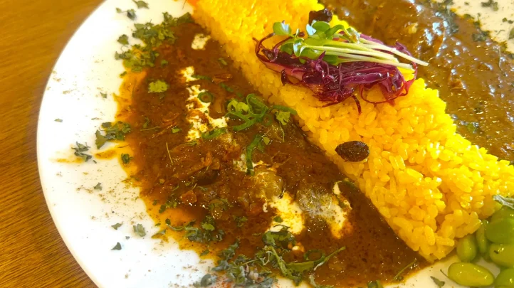 松江市のスパイスカレー店「カレーとギャラリー」の2種あいがけカレー
