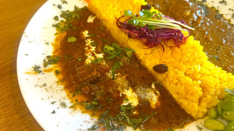 松江市のスパイスカレー店「カレーとギャラリー」の2種あいがけカレー