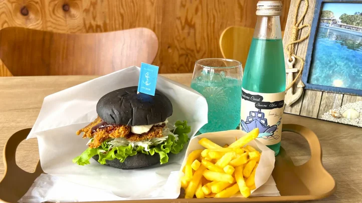 浦富海岸近くの港カフェアンカーのバーガーセット
