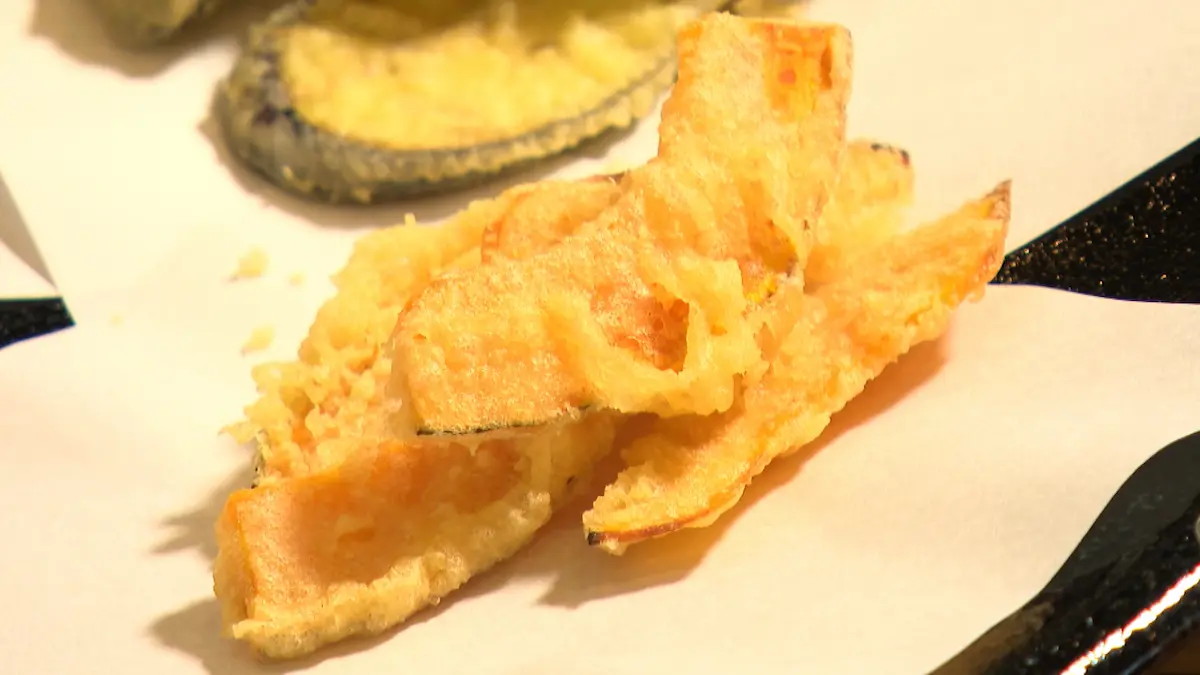 こうぼく野菜やの甘みが強いかぼちゃの天ぷら